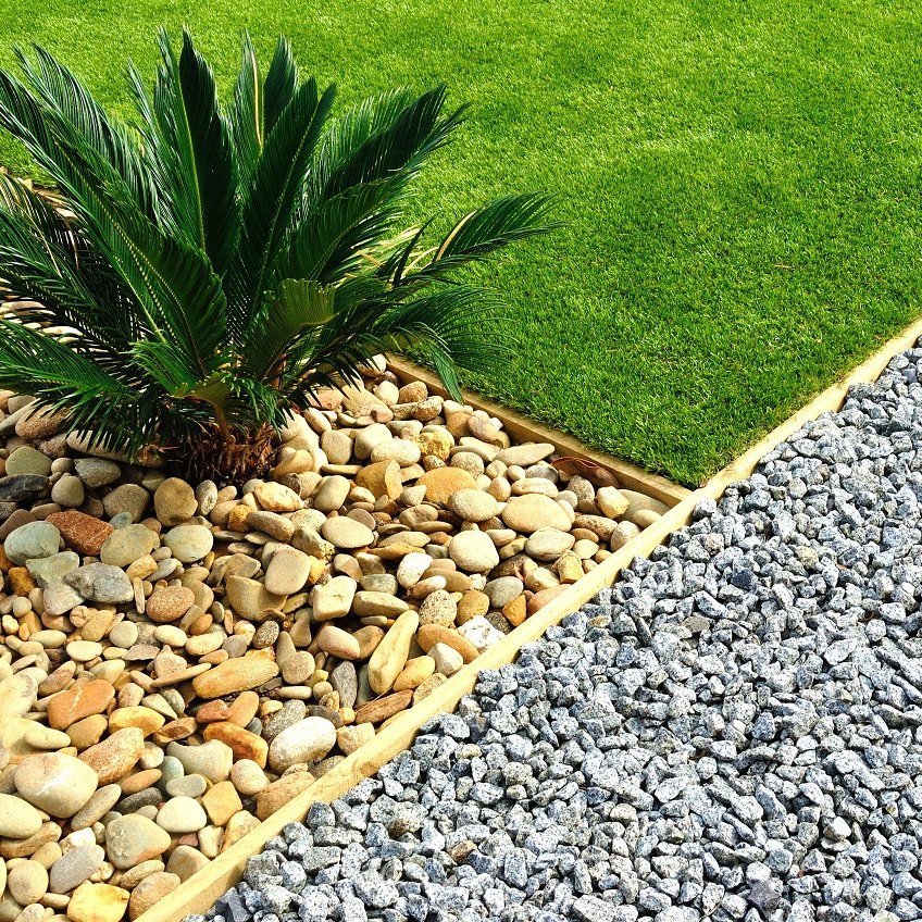 Rock and stone garden with drought-friendly planting on Maui